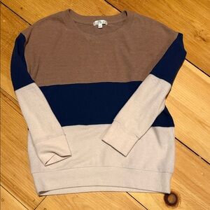 nine britton Colorblock Crewneck Sweater in Brown, Navy & Cream